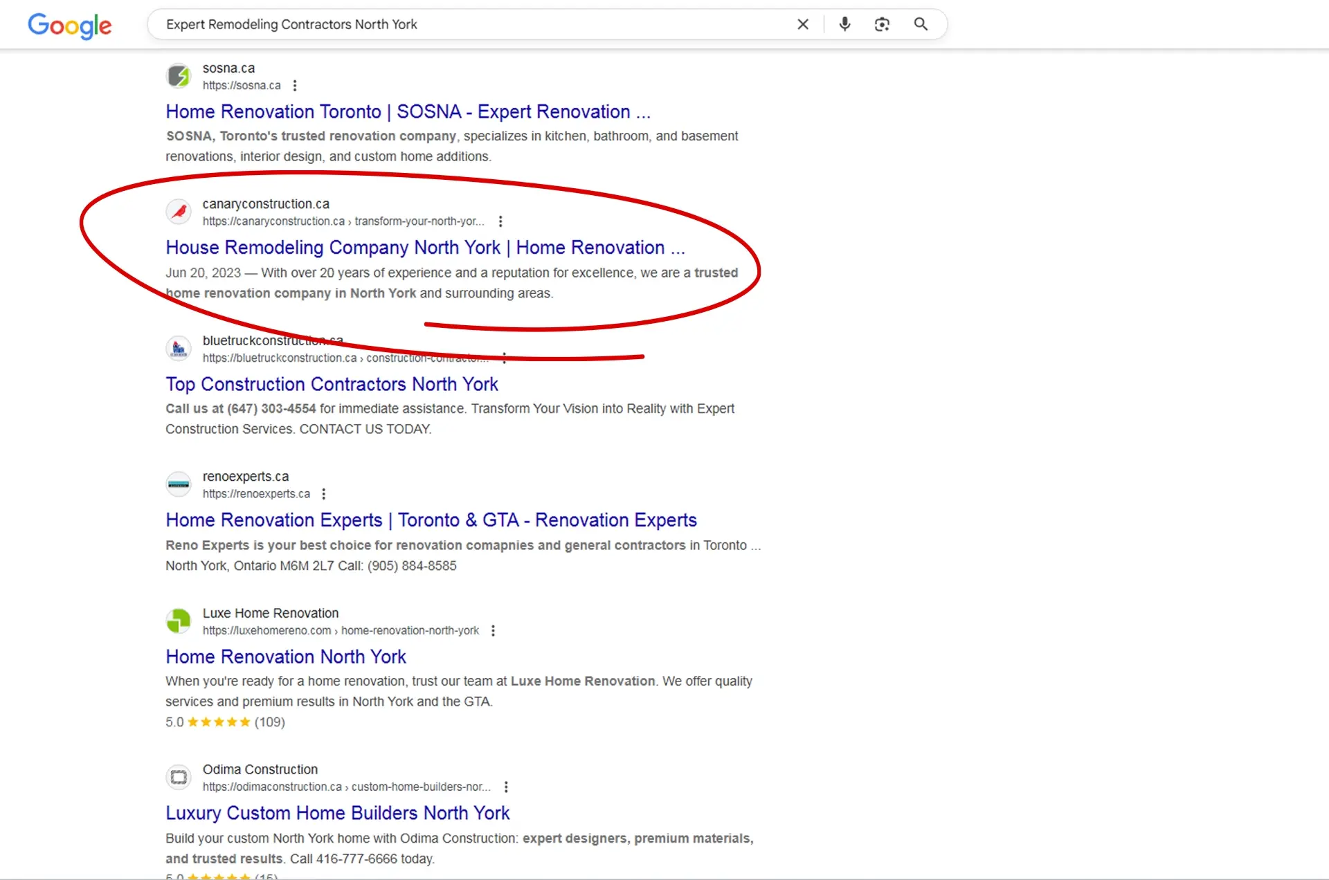 Canary Constructions Achieved Top Rankings and Increased Conversions